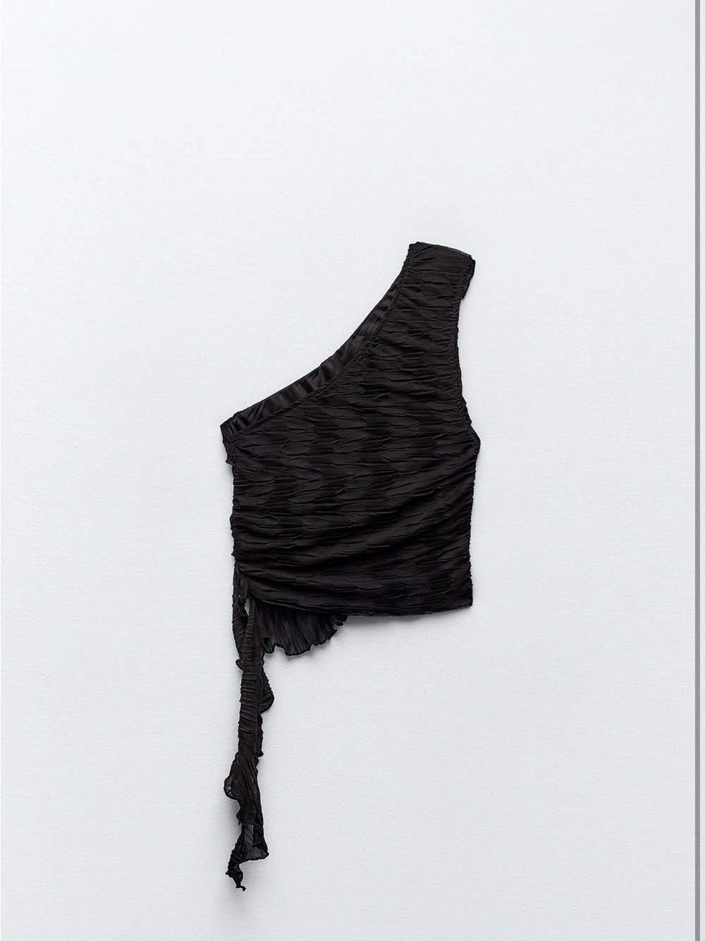 Zara Black One-Shoulder Ruched Crop Top